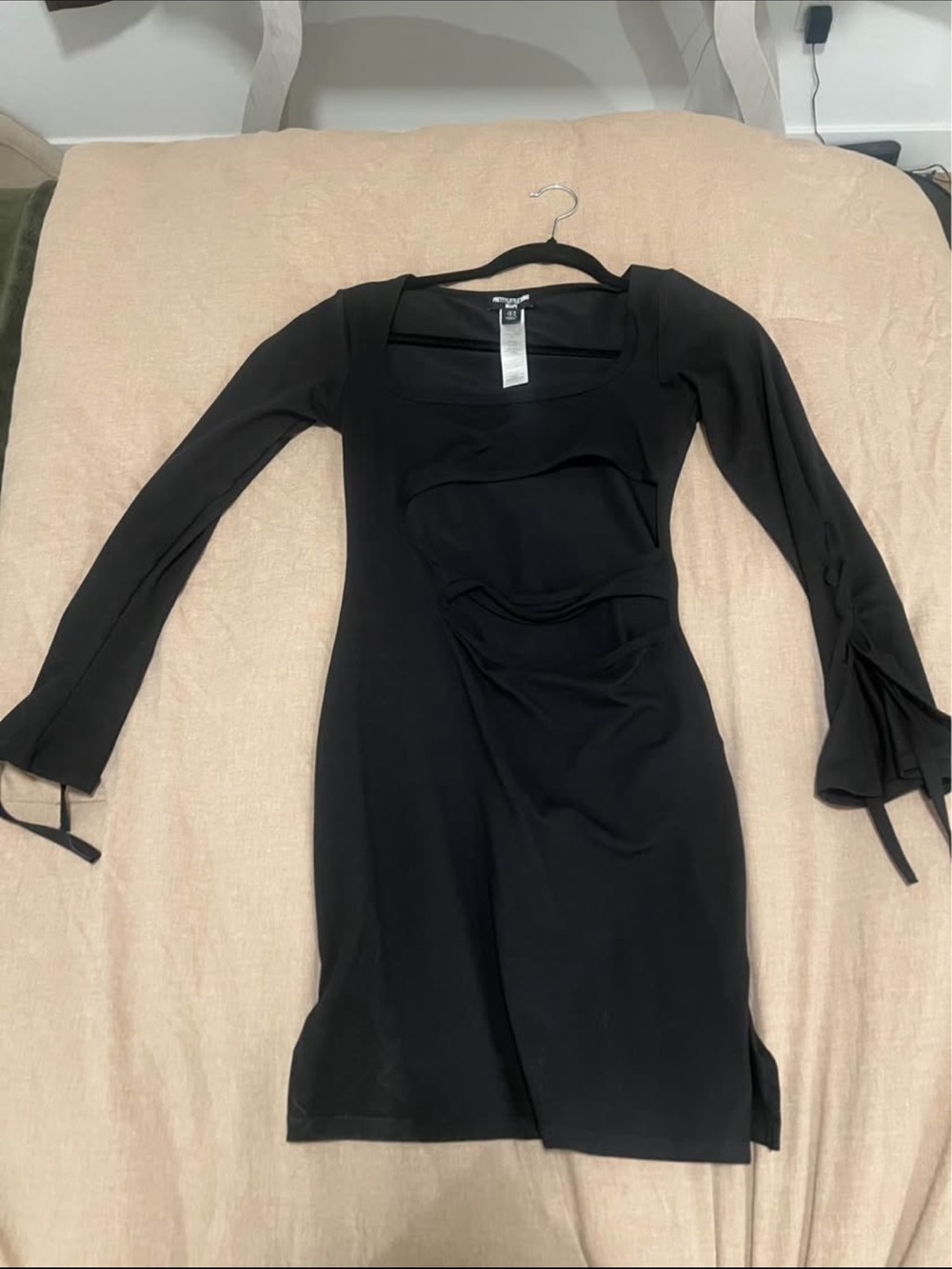 PrettyLittleThing Black Long Sleeve Ruched Cutout Bodycon Dress